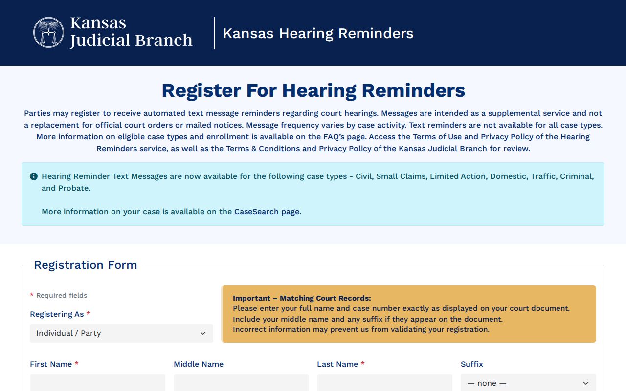 Russell County court date hearing reminder service